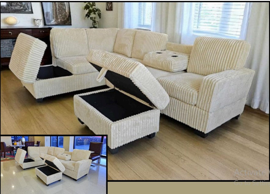 Cream Corduroy 6 Seater Sofa - Miracle Interior | Lufeno Canada