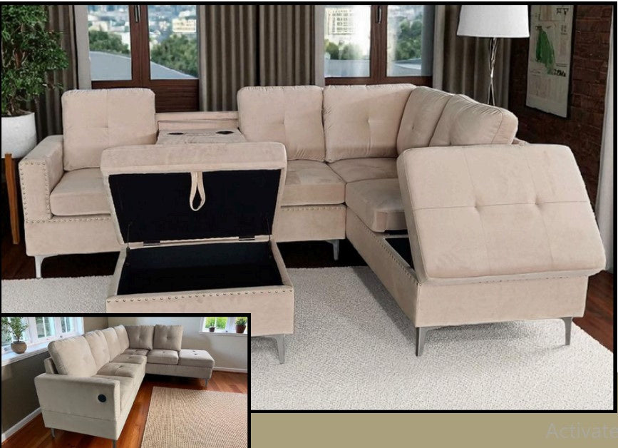Beige Velvet 6 Seater Sofa – Sofa