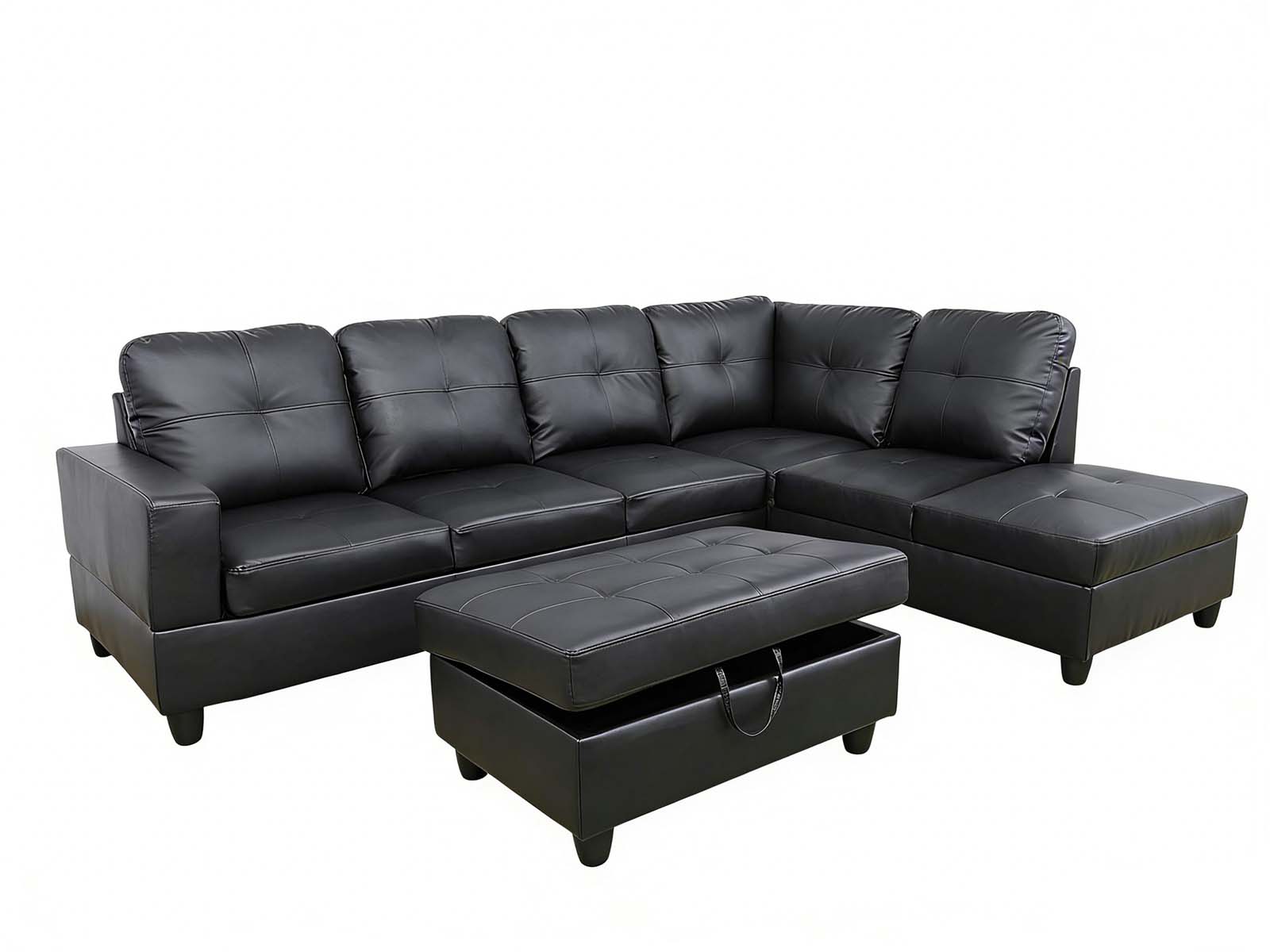 Black Leather PU 6 Seater Sofa – Sofa