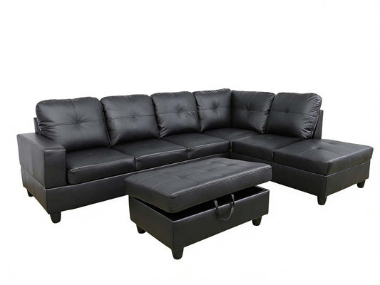 Black Leather PU 6 Seater Sofa