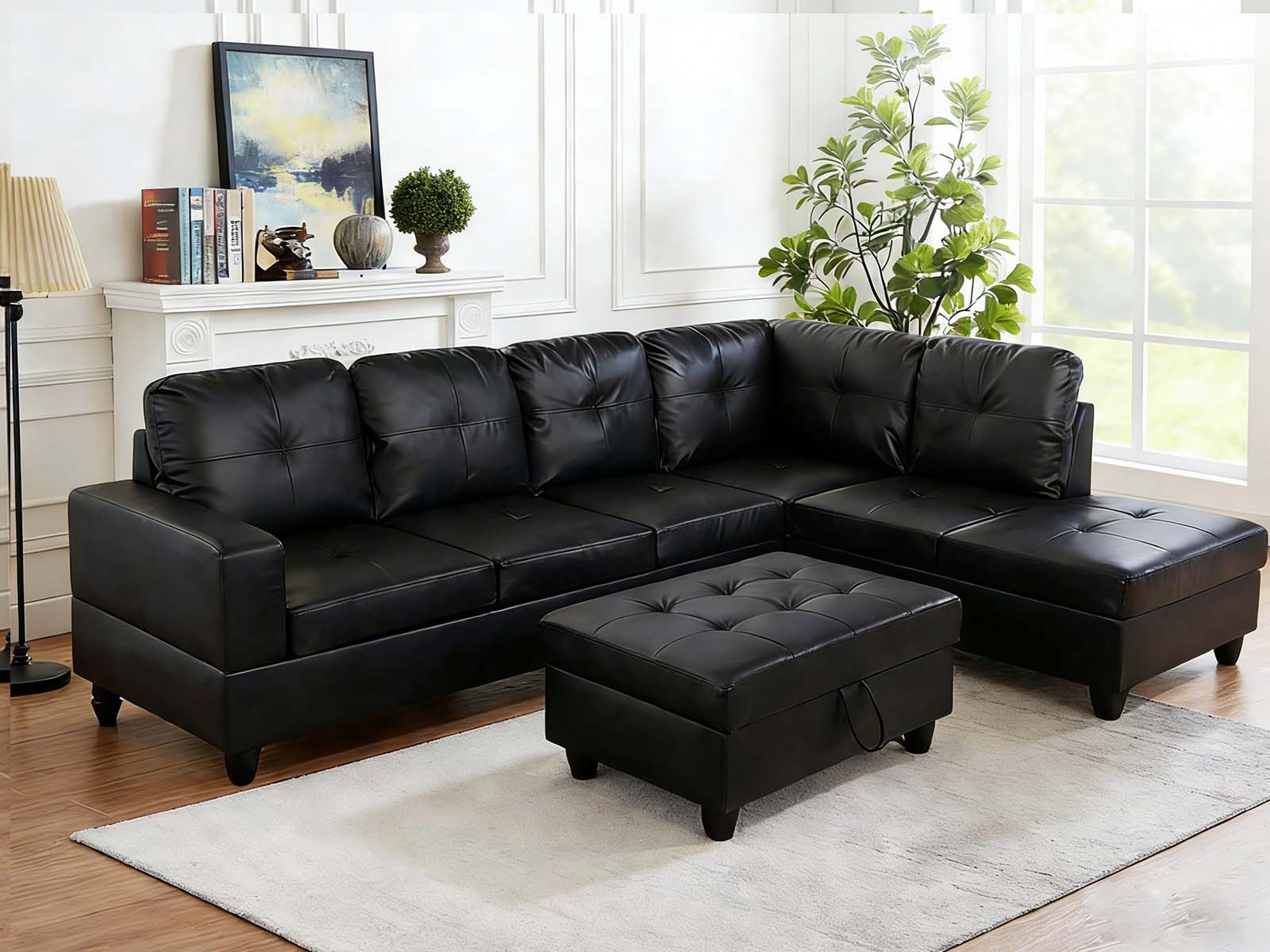 Black Leather PU 6 Seater Sofa – Sofa