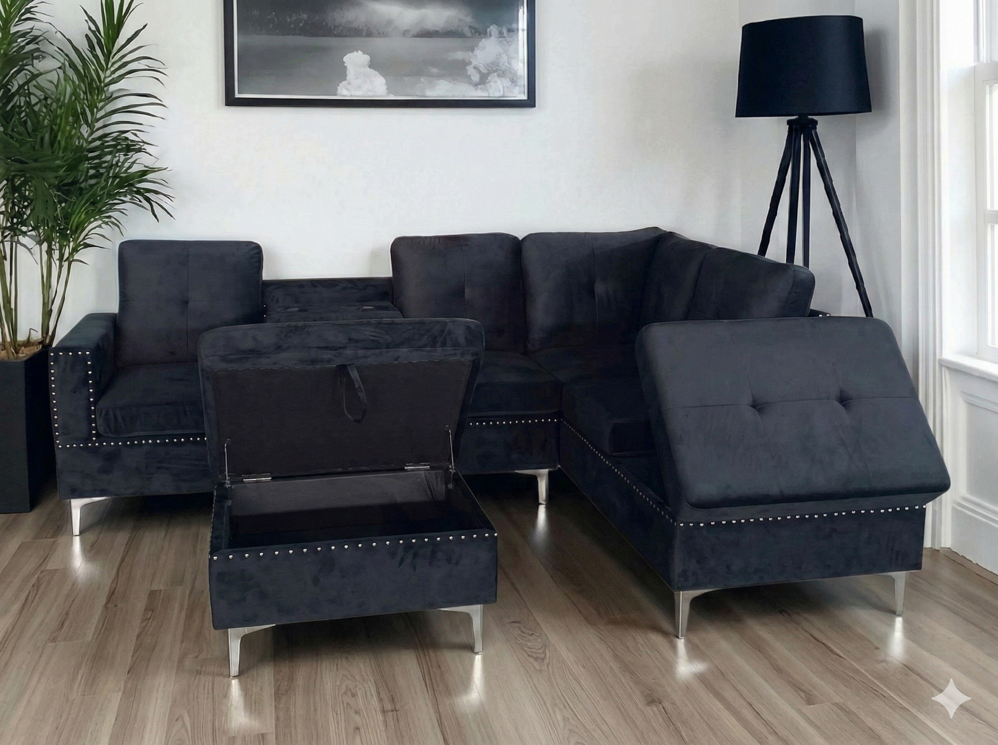 Black Velvet 6 Seater Sofa – Sofa
