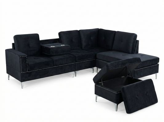Black Velvet 6 Seater Sofa