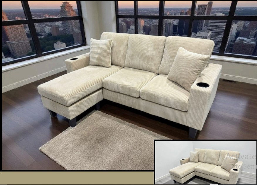 Beige Corduroy 3 Seater Sofa