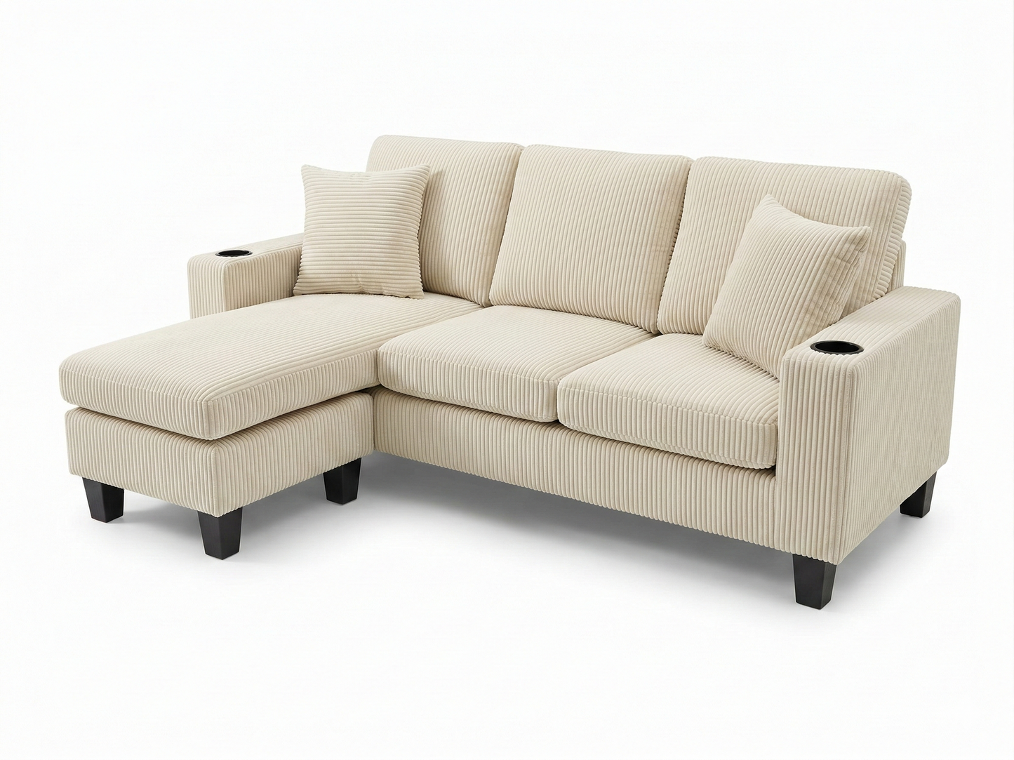 Beige Corduroy 3 Seater Sofa