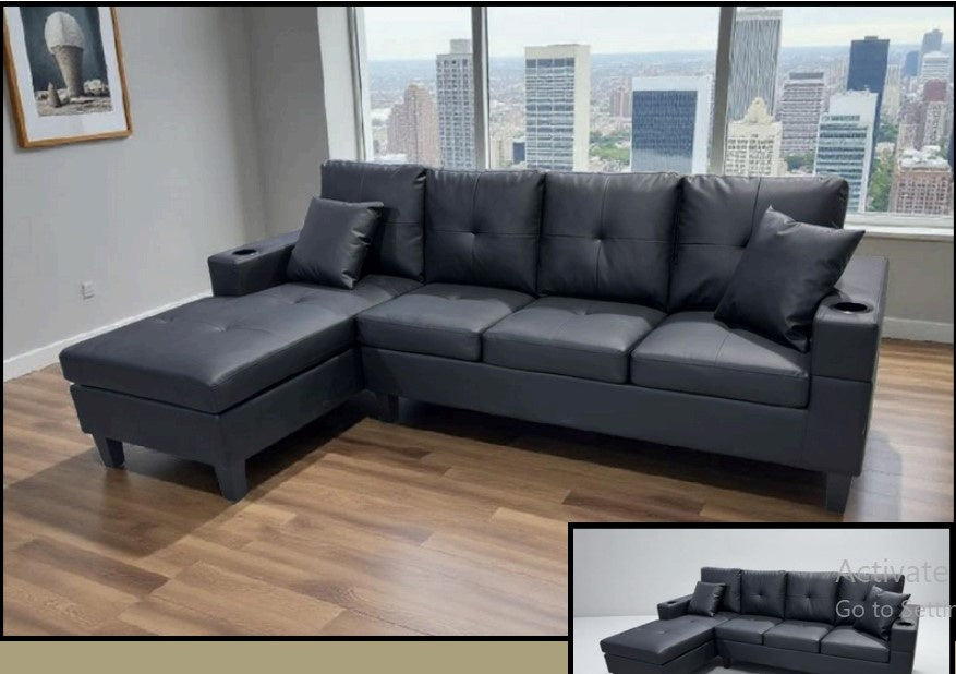 Black Leather 4 Seater Sofa