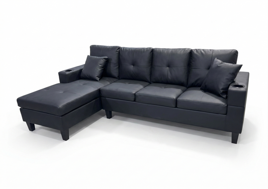 Black Leather 4 Seater Sofa