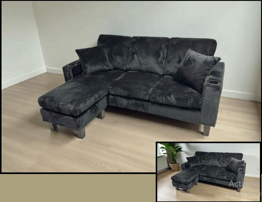 Corduroy Black Velvet 3 Seater Sofa