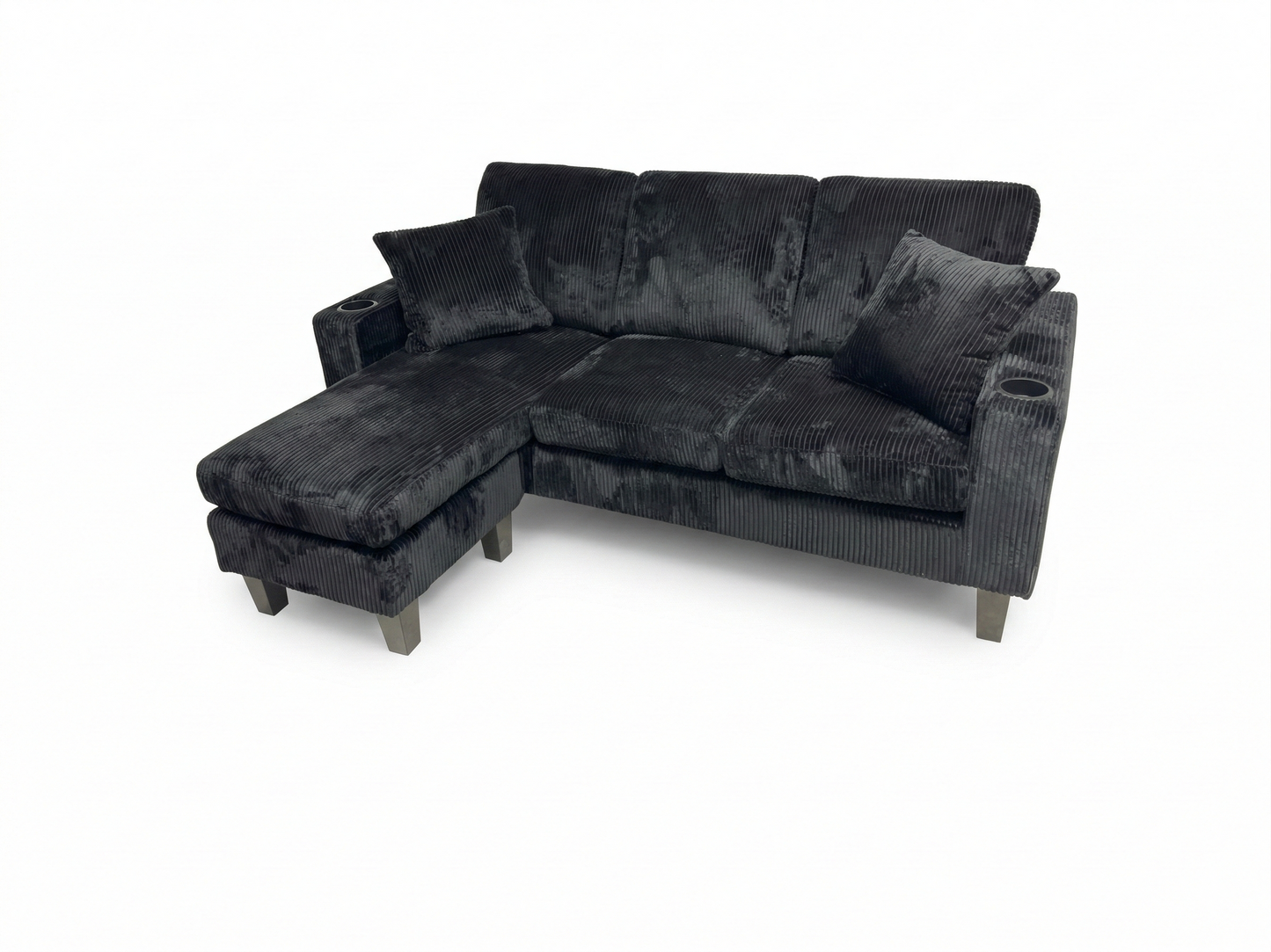 Corduroy Black Velvet 3 Seater Sofa