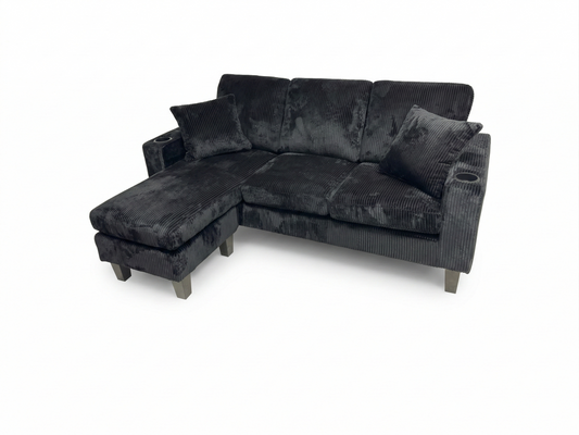 Corduroy Black Velvet 3 Seater Sofa