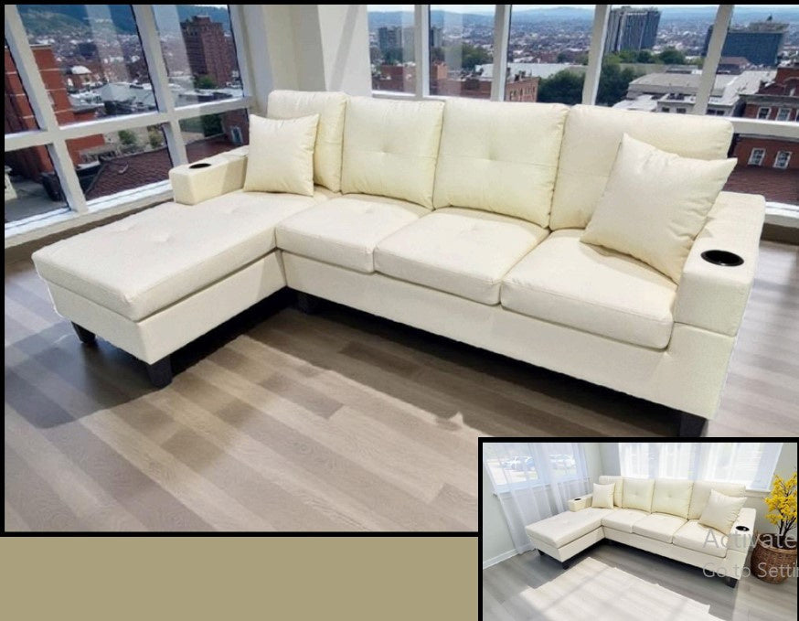 Cream Leather 4 Seater Sofa