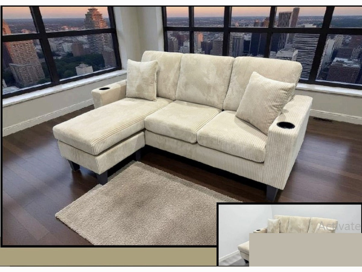 Beige Corduroy 3 Seater Sofa
