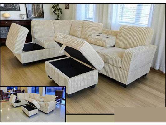 Cream Corduroy 6 Seater Sofa