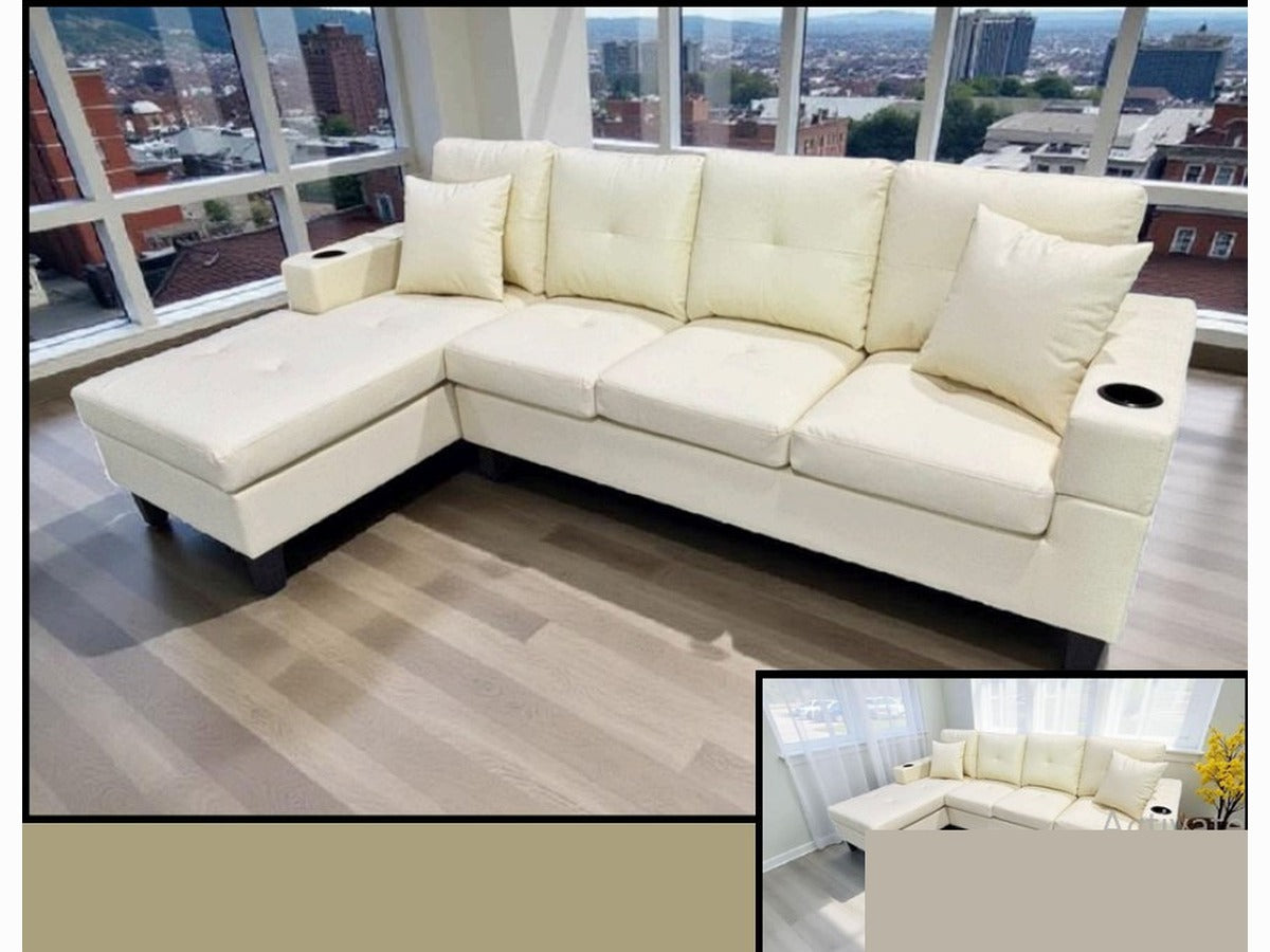 Cream Leather 4 Seater Sofa