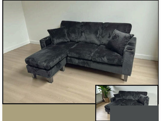 Corduroy Black Velvet 3 Seater Sofa