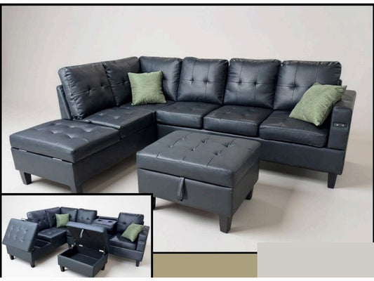 Black Leather PU 6 Seater Sofa